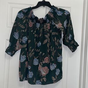 ✨Hummingbird Dark Green Floral Off Shoulder Top